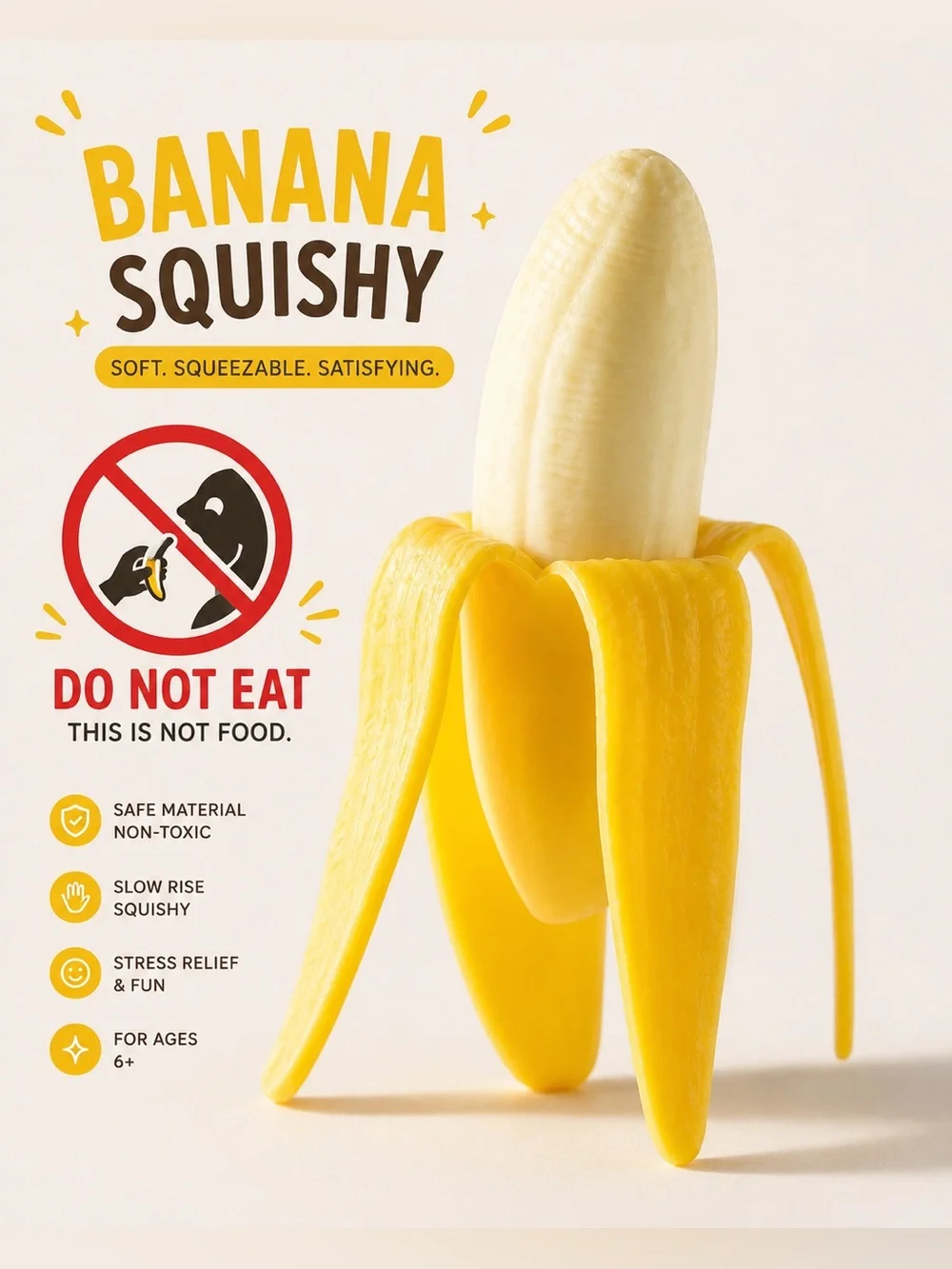 Banana Squishy Stress Toy - Yellow Banana Squeeze New in package